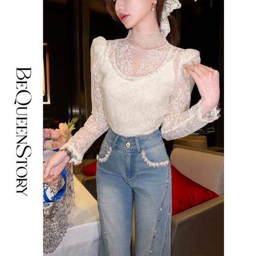 韩韩IU【月光缪斯】2025春装新款高定轻奢立体手工蕾丝花边女式上衣 商品图3