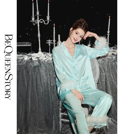 余潇潇【湖面清晨】100桑蚕丝19姆米亲肤宽松开衫睡衣套装2025新款 商品图2