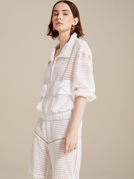 度假风镂空绣花蕾丝拼接外套/长裤 商品图1