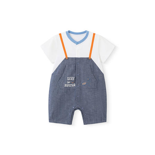 【商场同款】英氏婴儿衣服夏季短袖男童透气纯棉假两件连身衣爬服 商品图4