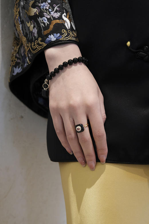 MELI&MOLI |黑耀石迷你方糖瓶黑耀石圆珠弹力手链—五行之水 商品图2