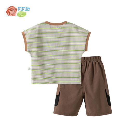 贝贝怡【撞色条纹冰感套装】2025夏季男童凉感短袖T恤吸湿透气短裤套装ZB2ET010 商品图1