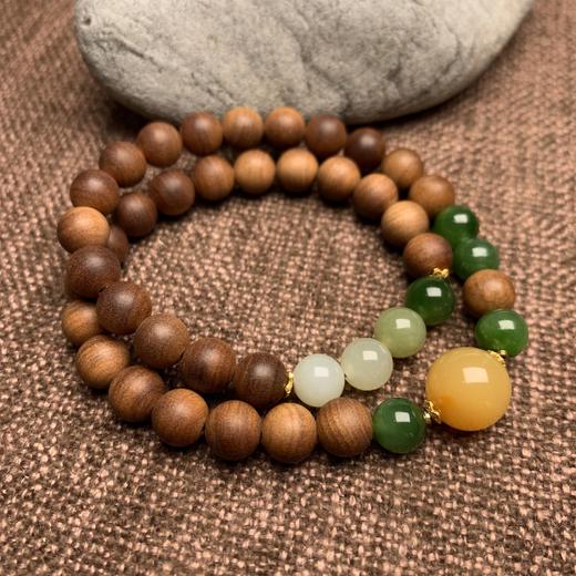 【青山精选】0.8*35颗 原创老山檀 黑肉搭配和田玉 y 商品图0