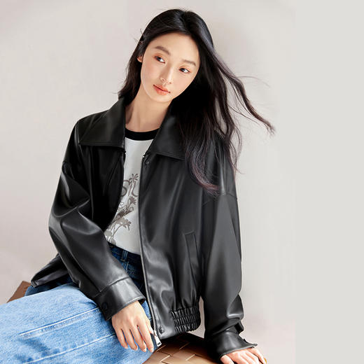 IC 秋冬新款黑色复古皮衣外套女款设计高级通勤街头气质上衣 商品图3