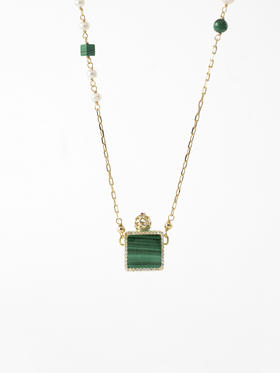 MELI&MOLI |孔雀石月光宝盒吊坠随形珠+珍珠点缀项链—五行之木