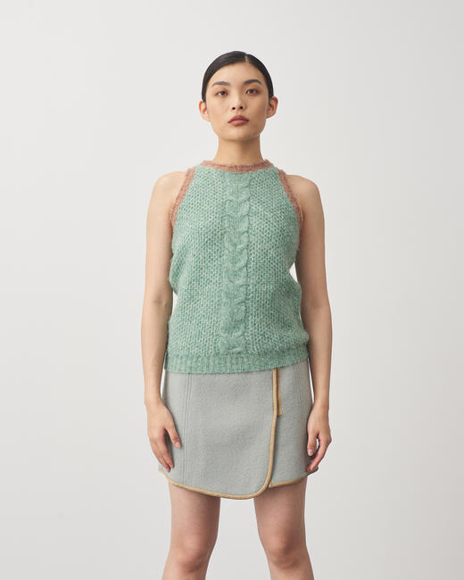 拧花羊驼混纺毛背心浅紫色/绿色 商品图4