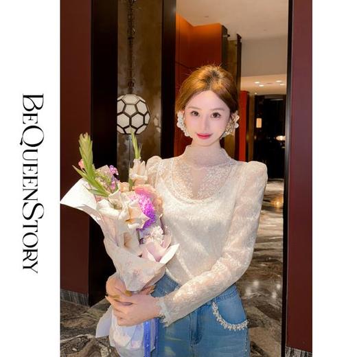 韩韩IU【月光缪斯】2025春装新款高定轻奢立体手工蕾丝花边女式上衣 商品图2