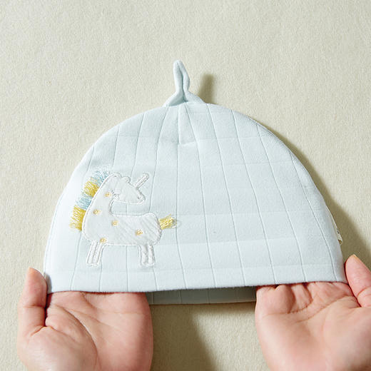 [新生儿胎帽]卓儿婴幼儿帽子纯棉独角兽尖角帽防风保暖待产宝宝套头帽 商品图3