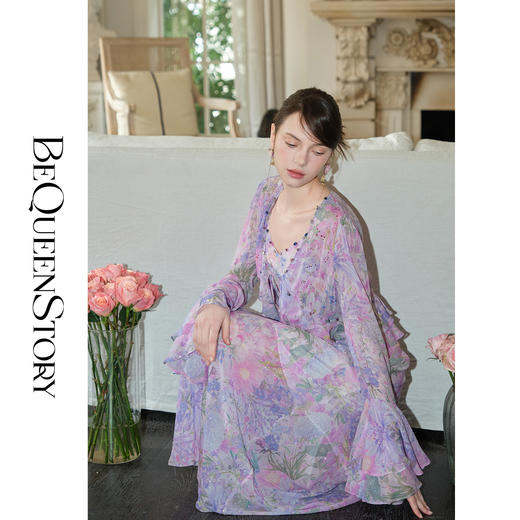 余潇潇【多瑙河花海】2025春装新款气质轻奢时尚气质人丝连衣裙套装 商品图4