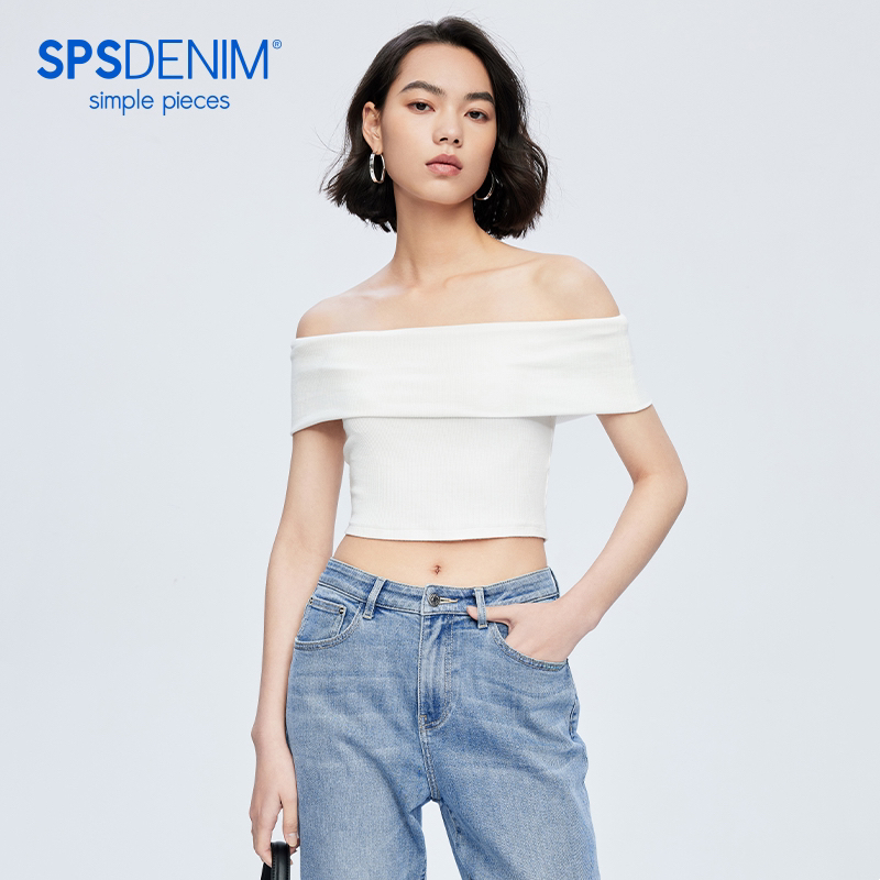 SPS上衣女夏季莫代尔一字肩抹胸上衣