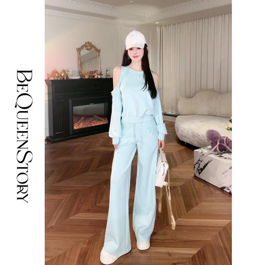 余潇潇【元气曼波】2025春装新款欧若风拼接花边露肩卫衣&休闲裤 商品图4