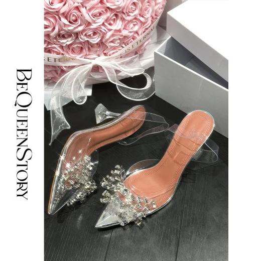 余潇潇配饰 跟高7cm防滑透明水钻装饰百搭舒适羊皮垫气质高跟鞋 商品图3