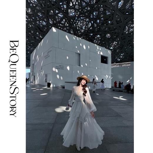 余潇潇【海上卢浮宫】2025春装新款仙气飘逸乔其纱欧若风长袖连衣裙 商品图4