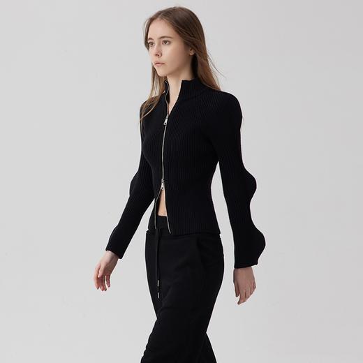 设计感波浪袖拉链时尚收腰显瘦气质百搭修身紧身立领毛衣 商品图1