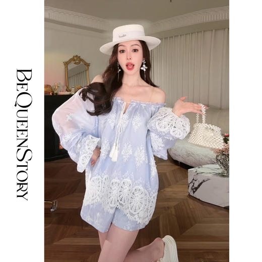 余潇潇【海岛情诗】2025春装新款气质镂空刺绣上衣&短裤欧若风套装 商品图0