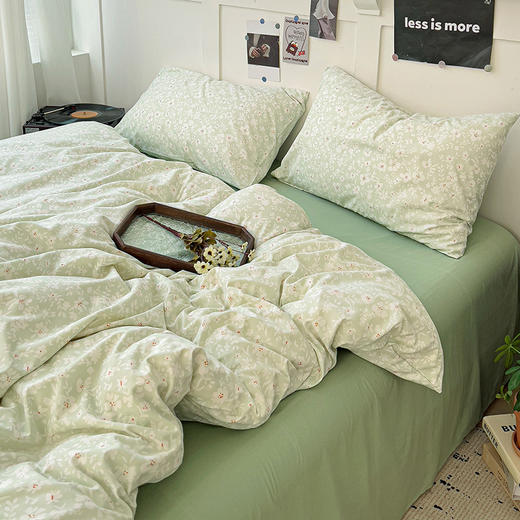 越睡越舒服！【A类水洗棉双层纱印花四件套】面料手感细腻亲肤 轻薄透气柔软 抗jun/抗皱/耐洗/耐磨 高颜值13款马卡龙印花任选！ 商品图1