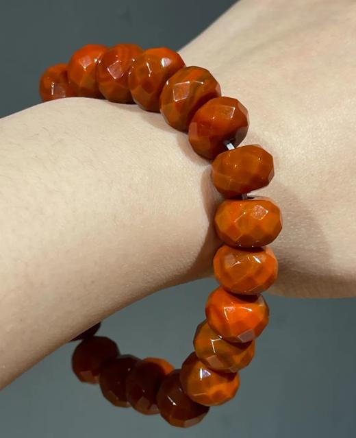 南红瑪瑙菱格面扁圆珠手链，顺丰包邮 商品图1