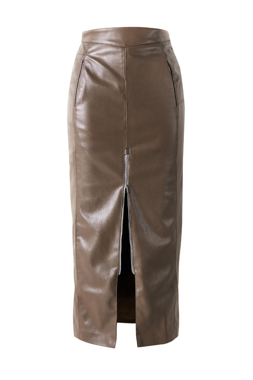 法式极简高开叉可调环保皮长半裙 商品图1