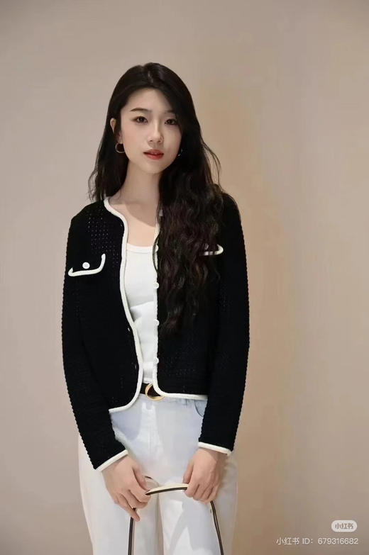 310-2 独家圆正 小禾 黑白撞色口袋开衫 商品图7