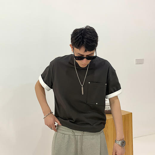 徐太浪230g拼接口袋短袖T恤男2025新款夏季潮牌大码男装休闲上衣 商品图3