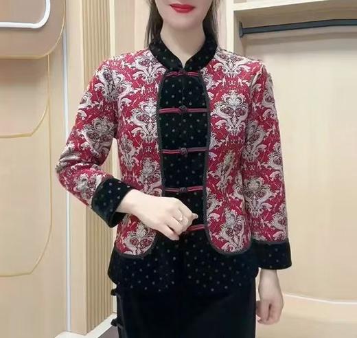 A1011秋冬外套唐装新款高档中老年国风拼接设计中式盘扣花色妈妈旗袍衫 商品图0
