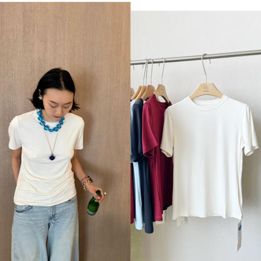 【温柔的谎言】噢蜜ooomeooo小圆领高弹T 商品图0