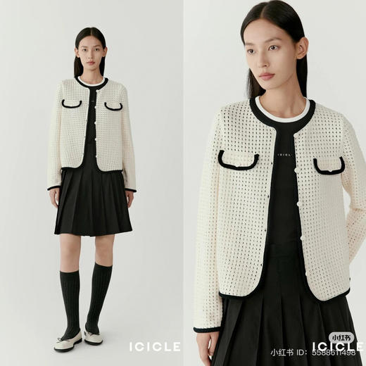 310-2 独家圆正 小禾 黑白撞色口袋开衫 商品图11