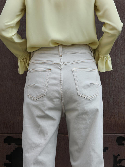 TYNVIE 水洗缝线直筒牛仔裤 - 白色 商品图7