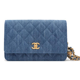 CHANE*香奶奶早春款小金球WOC 纯色丹宁牛仔肩带可调节丝绒 发财包单肩斜挎包 常规 女款 蓝色（CB）