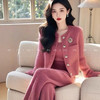 名媛风玫红色针织阔腿裤子套装2025新款装春季穿搭一整套高级感套装 商品缩略图1