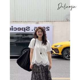 2025新品  佳佳同款【白茶编织】圆领气质款拼接短袖T恤洋气时尚韩版纯色百搭