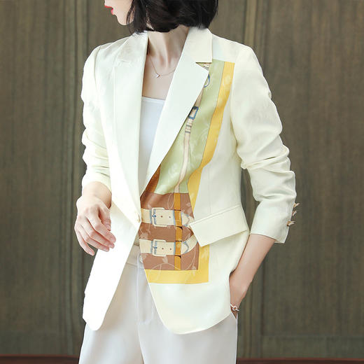 白色印花真丝西装外套，女士职业休闲时尚上衣KQN-92170 商品图1