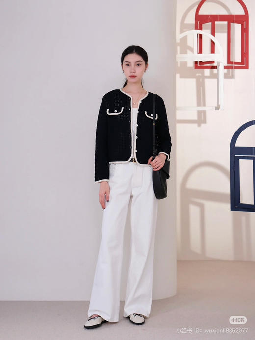 310-2 独家圆正 小禾 黑白撞色口袋开衫 商品图6