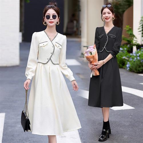 假两件连衣裙时尚气质名媛显瘦收腰长袖裙子HR-LMJY6665 商品图3