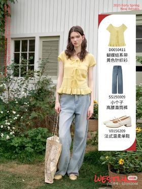 黄色减龄蝴蝶结系带针织