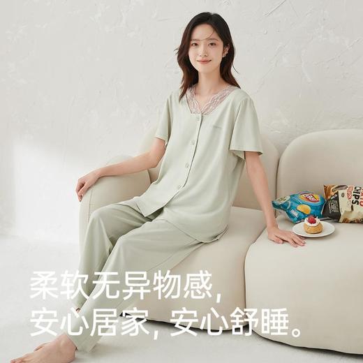 3部顶瓜瓜阳光棉开襟蕾丝V领女短袖套装ARW22744 商品图0