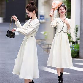 假两件连衣裙时尚气质名媛显瘦收腰长袖裙子HR-LMJY6665