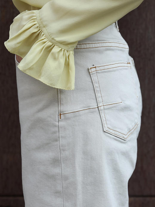 TYNVIE 水洗缝线直筒牛仔裤 - 白色 商品图6