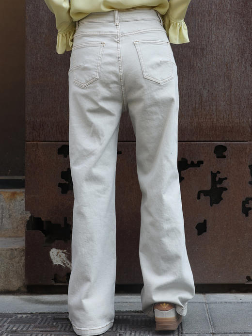 TYNVIE 水洗缝线直筒牛仔裤 - 白色 商品图2