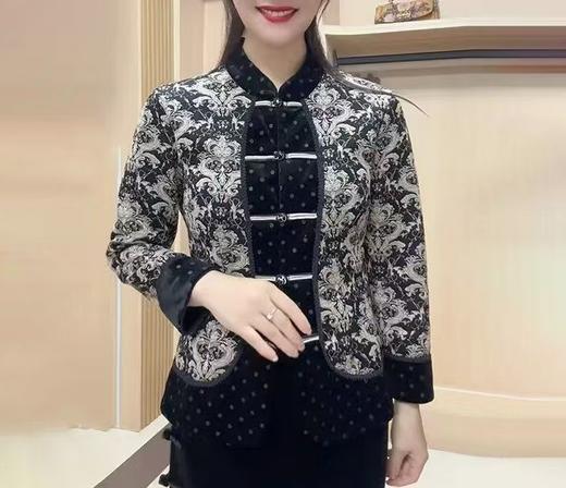 A1011秋冬外套唐装新款高档中老年国风拼接设计中式盘扣花色妈妈旗袍衫 商品图1
