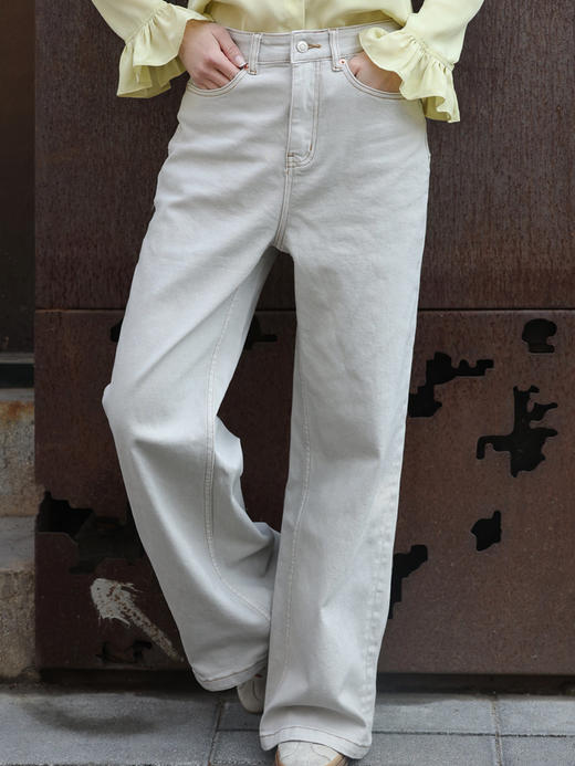 TYNVIE 水洗缝线直筒牛仔裤 - 白色 商品图0