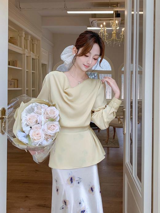 张心子【油画蔷薇】春夏高腰缎面碎花印花半身裙 U2503015 商品图1