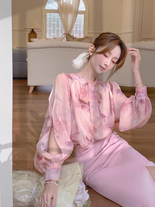 张心子【粉若桃花】春夏高腰褶皱显瘦半身裙 U2502040 商品图1