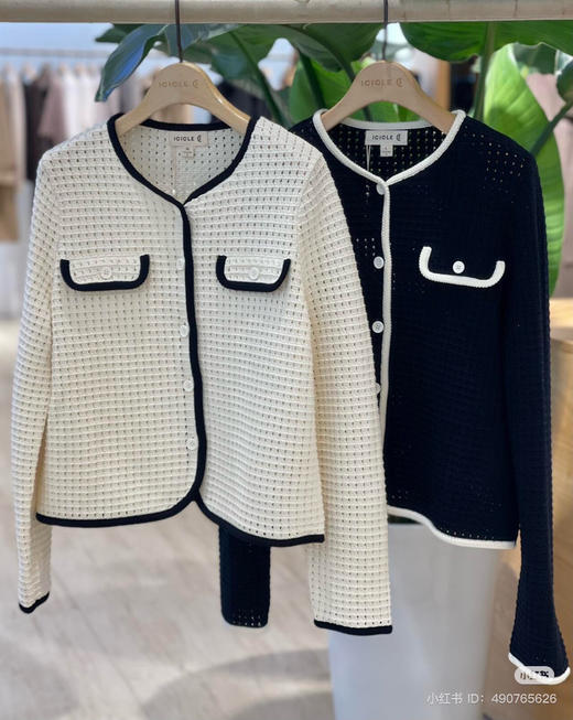 310-2 独家圆正 小禾 黑白撞色口袋开衫 商品图13