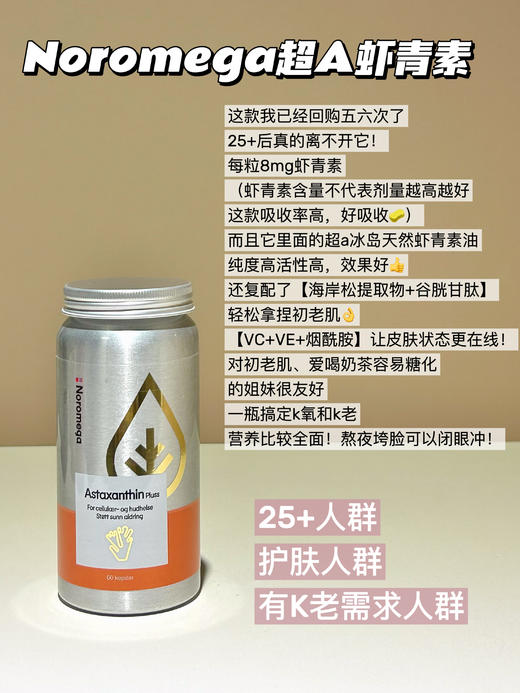 不打烊！羙白加强款！低至💰259元/瓶！春夏重点吃！荃网最低价！官旗458/瓶！挪威Noromega超A虾青素谷胱甘肽烟酰胺口服60粒 高效K老羙白！ 日期28.2 商品图3