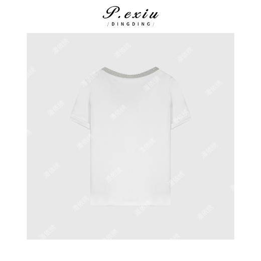 03-4潘依绣丁丁宠粉简约设计优雅风气质通勤V领钉珠短袖T恤 W-62238 商品图2