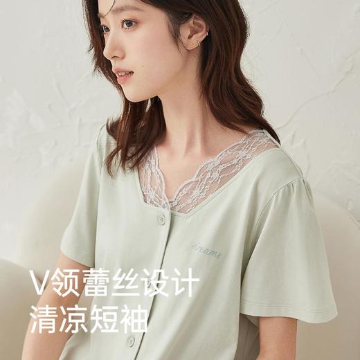 3部顶瓜瓜阳光棉开襟蕾丝V领女短袖套装ARW22744 商品图3