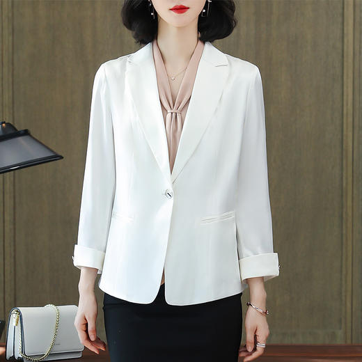 真丝设计感白色小西装外套，薄款通勤九分袖西服桑蚕丝工作服KQN-92165 商品图2