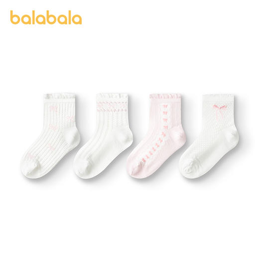 巴拉巴拉女童袜子儿童网眼袜夏季薄款透气中幼童甜美袜提花四双装 商品图4