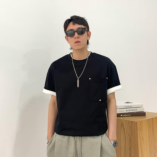 徐太浪230g拼接口袋短袖T恤男2025新款夏季潮牌大码男装休闲上衣 商品图0